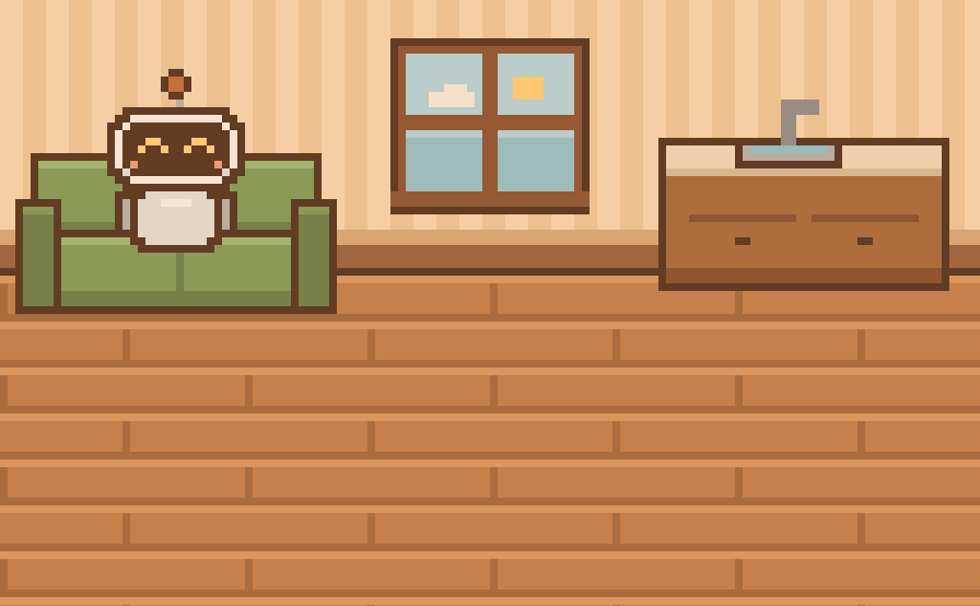 Mera in her cozy pixel room